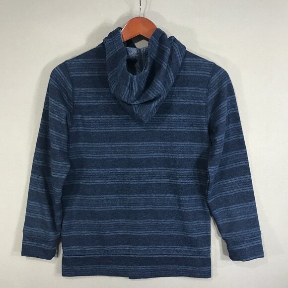 Old Navy Hoodie Shacket Boys Large 10-12 Blue Striped Jacket Snap Button Pockets - Picture 2 of 12